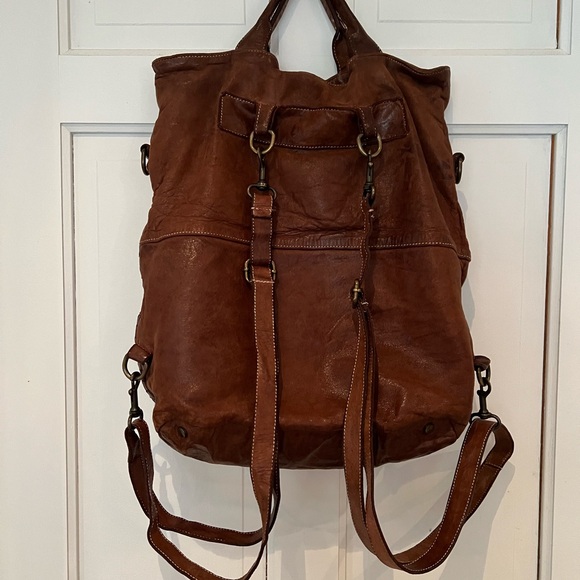 Langellotti made in Italy Leather Woven Convertible Backpack Tote Bag - Picture 2 of 6